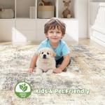 8x10 Area Rugs Living Room: Washable Large Abstract Neutral Modern Soft Rug Stain Resistant Indoor Floor Non-Slip Accent Carpet for Bedroom Nursery Playroom Dining Room Office Dorm Home- Grey Gold