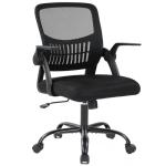 DUMOS Home Office Computer Chair - Ergonomic Mid Back Desk with Lumbar Support and Rocking Mode, Height Adjustable with Flip-up Armrest, for Conference Meeting Room, 360° Swivel, Adults, Black