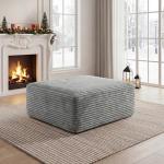 Corduroy Ottoman, Modern Boneless Cloud Foot Rest Foam Support, Oversized Modular Sectional Sofa Stool for Living Room, Bedroom & Small Spaces, No Assembly Required (Light Gray, Ottoman)