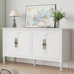 RoyalCraft 59" Buffet Cabinet with Storage, Vintage Sideboard with Adjustable Shelves & Carved Handle, Mid Century Modern Painted Credenza Coffee Bar for Kitchen, Dining Room, Satin White