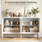 RoyalCraft 59" Buffet Cabinet with Storage, Vintage Sideboard with Adjustable Shelves & Carved Handle, Mid Century Modern Painted Credenza Coffee Bar for Kitchen, Dining Room, Satin White