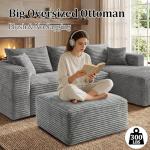 Corduroy Ottoman, Modern Boneless Cloud Foot Rest Foam Support, Oversized Modular Sectional Sofa Stool for Living Room, Bedroom & Small Spaces, No Assembly Required (Light Gray, Ottoman)