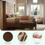 Jocisland Solid Wood Queen Size Bed Frame, 57" Tall Farmhouse Platform Beds, Upholstered Line Wingback Headboard, Deep Button Tufted, No Box Spring Needed, Easy Assembly, Dark Walnut