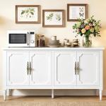 RoyalCraft 59" Buffet Cabinet with Storage, Vintage Sideboard with Adjustable Shelves & Carved Handle, Mid Century Modern Painted Credenza Coffee Bar for Kitchen, Dining Room, Satin White