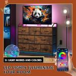 WLIVE Led Dresser for Bedroom, TV Stand for Bedroom with LED Lights and Power Outlet, Wide Chest of Drawers for Hallway, 8 Fabric Drawers for Living Room and Entryway, Rustic Brown