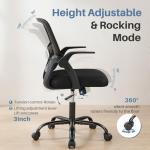 DUMOS Home Office Computer Chair - Ergonomic Mid Back Desk with Lumbar Support and Rocking Mode, Height Adjustable with Flip-up Armrest, for Conference Meeting Room, 360° Swivel, Adults, Black