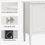 RoyalCraft 59" Buffet Cabinet with Storage, Vintage Sideboard with Adjustable Shelves & Carved Handle, Mid Century Modern Painted Credenza Coffee Bar for Kitchen, Dining Room, Satin White