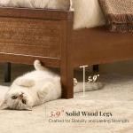 Jocisland Solid Wood Queen Size Bed Frame, 57" Tall Farmhouse Platform Beds, Upholstered Line Wingback Headboard, Deep Button Tufted, No Box Spring Needed, Easy Assembly, Dark Walnut