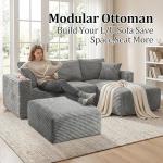Corduroy Ottoman, Modern Boneless Cloud Foot Rest Foam Support, Oversized Modular Sectional Sofa Stool for Living Room, Bedroom & Small Spaces, No Assembly Required (Light Gray, Ottoman)