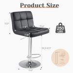 Sweetcrispy Bar Stools Set of 2, Armless PU Leather Adjustable Swivel Barstools, Hydraulic Kitchen Counter Height Thickened Seat Cushion Square Island Countertop Chairs with Back, Black