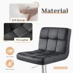 Sweetcrispy Bar Stools Set of 2, Armless PU Leather Adjustable Swivel Barstools, Hydraulic Kitchen Counter Height Thickened Seat Cushion Square Island Countertop Chairs with Back, Black