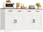 usikey Buffet Cabinet with Storage and Drawers, 55" Large Sideboard Buffet Cabinet with Adjustable Shelves and Doors, Modern Coffee Bar for Kitchen, Living Room, White