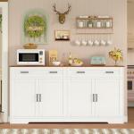 usikey Buffet Cabinet with Storage and Drawers, 55" Large Sideboard Buffet Cabinet with Adjustable Shelves and Doors, Modern Coffee Bar for Kitchen, Living Room, White