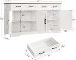 usikey Buffet Cabinet with Storage and Drawers, 55" Large Sideboard Buffet Cabinet with Adjustable Shelves and Doors, Modern Coffee Bar for Kitchen, Living Room, White