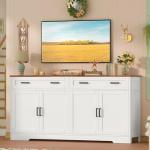usikey Buffet Cabinet with Storage and Drawers, 55" Large Sideboard Buffet Cabinet with Adjustable Shelves and Doors, Modern Coffee Bar for Kitchen, Living Room, White