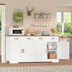 usikey Buffet Cabinet with Storage and Drawers, 55" Large Sideboard Buffet Cabinet with Adjustable Shelves and Doors, Modern Coffee Bar for Kitchen, Living Room, White