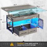 Itaar 40" Lift Top Coffee Table, 4 in 1 Coffee Tables with Storage Cabinet for Living Room, Small Farmhouse Coffee Table with 2 Fabric Drawers & LED Light for Dining Room, Grey