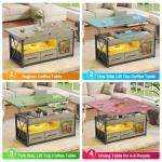 Itaar 40" Lift Top Coffee Table, 4 in 1 Coffee Tables with Storage Cabinet for Living Room, Small Farmhouse Coffee Table with 2 Fabric Drawers & LED Light for Dining Room, Grey