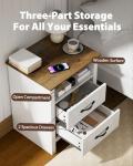 Amada Farmhouse Nightstand with Charging Station, Set of 1, Bedside Table with 2 Drawers, USB A Port, USB C Port& 2 AC Outlets, Rustic Farmhouse End Table for Bedroom, Brown & White
