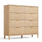 LINSY HOME Fluted Dresser for Bedroom with 8 Drawers, 47" Wide Mid Century Modern Dressers, Tall Boho Chest of Drawers, Large Wood Accent Storage Cabinet for Living Room, Curved Profile Design, Oak