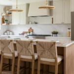 Nathan James Beacon Bohemian Boucle Bar Stool, Upholstered Counter Height Chair with Solid Wood Frame and Woven Seagrass Back for Kitchen Island, Light Brown/Seagrass/Cream Boucle