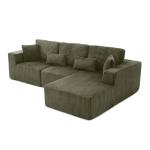109" Modular L-Shaped Corner Cloud Sofa Corduroy Modular Couches with Deep Seat, 3 Pieces Compressed Boneless Sofa W/Right Chaise Lounge and 4 Pillows for Living Room