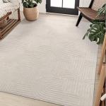 SHACOS Soft Cozy Fluffy Arch Pattern High-Low Pile Textured Area Rug 5'3"x7'3" Non Slip Washable Modern Geometric Rug Stain Resistant Contemporary Carpet for Living Room Bedroom Dining Room, Beige