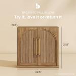 BELLEZE Set of 2 Modular Sideboard with Double-Arc Wood Doors, 65'' Arched Buffet Cabinet with Storage and Adjustable Shelves, Classic Modern Credenza for Dining Room Living Room Entryway(Camel)