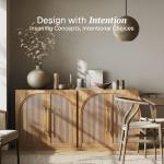 BELLEZE Set of 2 Modular Sideboard with Double-Arc Wood Doors, 65'' Arched Buffet Cabinet with Storage and Adjustable Shelves, Classic Modern Credenza for Dining Room Living Room Entryway(Camel)