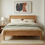 ComfIQ Solid Wood Platform Bed with Wooden Slats – Durable Frame, No Box Spring Required, Ample Underbed Storage, Pine, King, Bed and Clean-Line Headboard