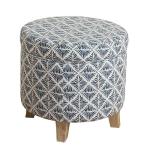 Homepop Home Decor | Upholstered Round Storage Ottoman | Ottoman with Storage for Living Room & Bedroom with Flared Legs, Navy Blue Geometric Pattern Large