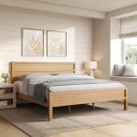 ComfIQ Solid Wood Platform Bed with Wooden Slats – Durable Frame, No Box Spring Required, Ample Underbed Storage, Pine, King, Bed and Clean-Line Headboard