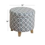 Homepop Home Decor | Upholstered Round Storage Ottoman | Ottoman with Storage for Living Room & Bedroom with Flared Legs, Navy Blue Geometric Pattern Large