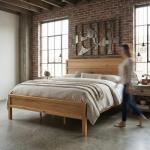 ComfIQ Solid Wood Platform Bed with Wooden Slats – Durable Frame, No Box Spring Required, Ample Underbed Storage, Pine, King, Bed and Clean-Line Headboard
