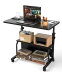 QZMDSM Portable Rolling Desk on Wheels Adjustable Height Desks for Small Spaces, 32" Computer Desk with Storage Shelves for Home Office Black