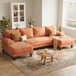 TROMIRY U-Shaped Sectional Couches for Living Room | 112 Inch Modern Sectional Couch | Orange Chenille Sofa with Double Chaise for Apartment
