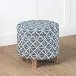 Homepop Home Decor | Upholstered Round Storage Ottoman | Ottoman with Storage for Living Room & Bedroom with Flared Legs, Navy Blue Geometric Pattern Large