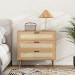Panana 3/6/8 Drawers Dresser, Wooden Rattan Chest of Drawers with Rattan Front Spacious Storage Chest Bedside Table Nightstand Cabinet for Living Room, Closet, Hallway, Bedroom