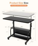 QZMDSM Portable Rolling Desk on Wheels Adjustable Height Desks for Small Spaces, 32" Computer Desk with Storage Shelves for Home Office Black