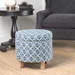 Homepop Home Decor | Upholstered Round Storage Ottoman | Ottoman with Storage for Living Room & Bedroom with Flared Legs, Navy Blue Geometric Pattern Large