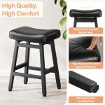 Raynesys Counter Height Bar Stools Set of 2, 24 Inch Barstools for Kitchen Counter, Kitchen Stools with Bonded Leather Saddle Seats & Heavy Duty Metal Legs, Easy Assembly, All Black