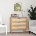 Panana 3/6/8 Drawers Dresser, Wooden Rattan Chest of Drawers with Rattan Front Spacious Storage Chest Bedside Table Nightstand Cabinet for Living Room, Closet, Hallway, Bedroom