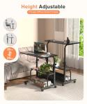 QZMDSM Portable Rolling Desk on Wheels Adjustable Height Desks for Small Spaces, 32" Computer Desk with Storage Shelves for Home Office Black