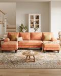 TROMIRY U-Shaped Sectional Couches for Living Room | 112 Inch Modern Sectional Couch | Orange Chenille Sofa with Double Chaise for Apartment