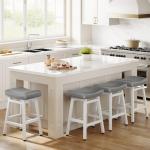 Raynesys Counter Height Bar Stools Set of 2, 24 Inch Barstools for Kitchen Counter, Kitchen Stools with Bonded Leather Saddle Seats & Heavy Duty Metal Legs, Easy Assembly, All Black