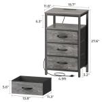 Huuger Nightstand with Charging Station, 27.6 Inch End Table Bedside Table with USB Ports and Outlets, Night Stand for Bedroom, Fabric Drawers, Grey