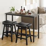 Raynesys Counter Height Bar Stools Set of 2, 24 Inch Barstools for Kitchen Counter, Kitchen Stools with Bonded Leather Saddle Seats & Heavy Duty Metal Legs, Easy Assembly, All Black