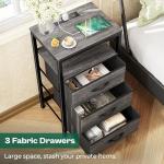 Huuger Nightstand with Charging Station, 27.6 Inch End Table Bedside Table with USB Ports and Outlets, Night Stand for Bedroom, Fabric Drawers, Grey