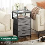 Huuger Nightstand with Charging Station, 27.6 Inch End Table Bedside Table with USB Ports and Outlets, Night Stand for Bedroom, Fabric Drawers, Grey