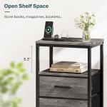 Huuger Nightstand with Charging Station, 27.6 Inch End Table Bedside Table with USB Ports and Outlets, Night Stand for Bedroom, Fabric Drawers, Grey